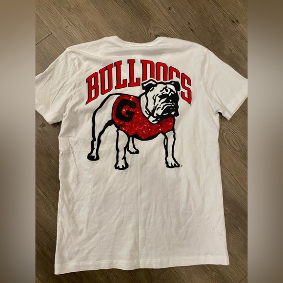 PINK Victoria's Secret Tops - PINK Victoria's Secret White Tee with Red Sequin Bulldog